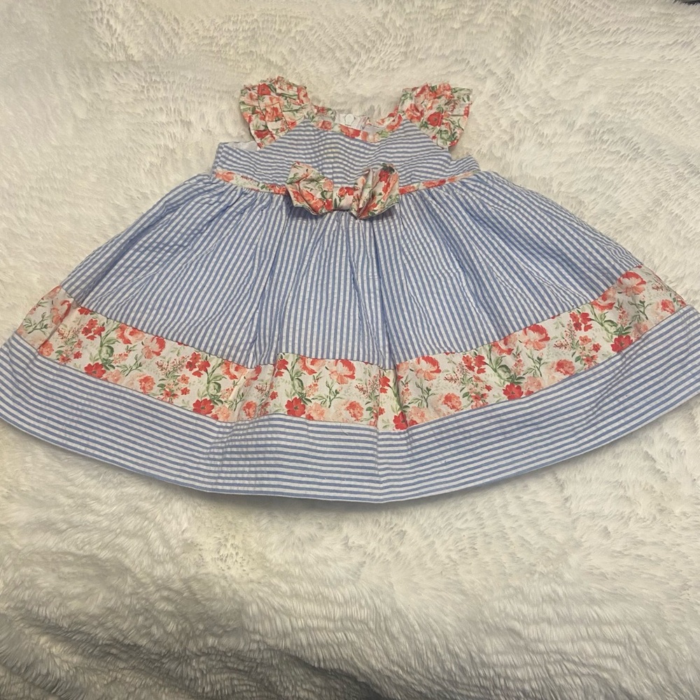 Iris & Ivy Striped Blue Dress with Floral Accents